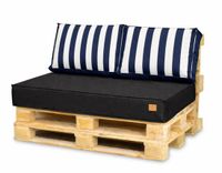 Blomster Palletkussens 120x80 cm Zwart met donkerblauwe strepen