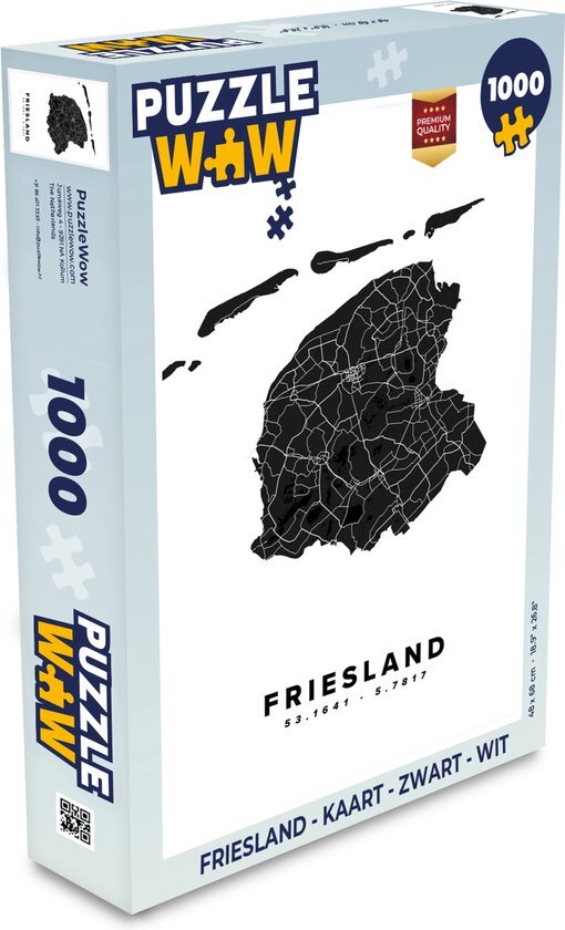 MuchoWow Puzzel Friesland - Kaart - Zwart - Wit - Legpuzzel - Puzzel 1000 stukjes volwassenen