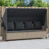 Prolenta Maison Exclusive - Ligbed met zonnedak en kussen, lichtgrijs, polyrotan
