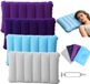 Unyqoos® Set van 4 opblaasbare reiskussens, 47x30 cm, gemaakt van bekleed PVC, inclusief handpomp en ventiel, ergonomisch bruikbaar als hoofdkussen, zitkussen en lendensteun – donkerpaars/paars/hemelsblauw/grijs