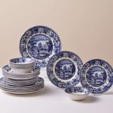 Karaca Old Town 24-delige serviesset voor 6 personen, steengoed, blauw
