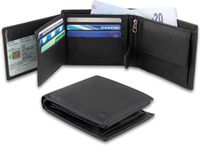 Garzini Heren Portemonnee Leder, Portefeuille RFID, Billfold Model, Zwart