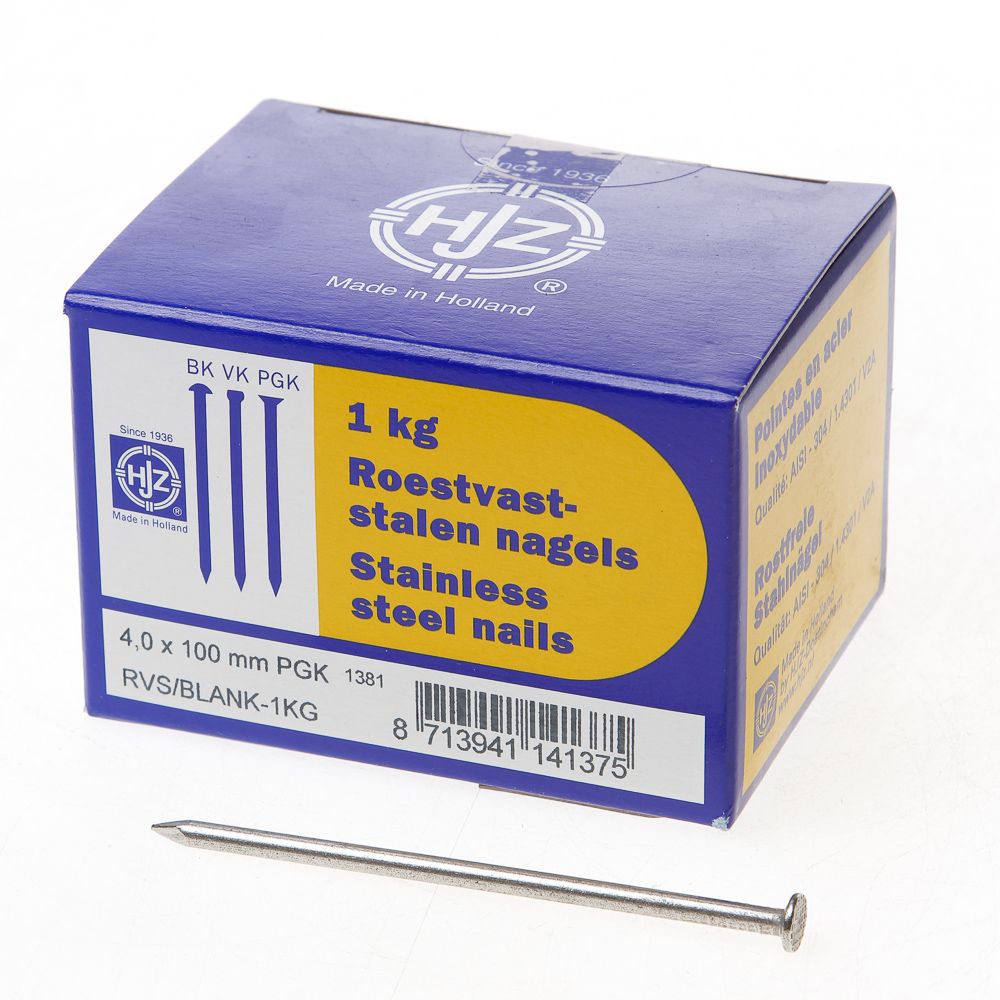 HJZ RVS nagels plat geruite kop 4.0 x 100mm 1kg
