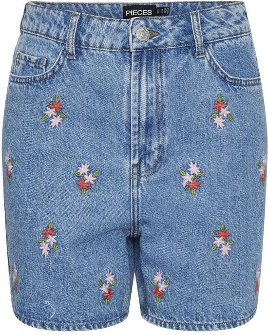 PIECES Pcsky Hw Embroidery Shorts - Light Blue Denim - Women's Size M