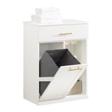 SoBuy BZR66-W Badkamerkast - Witte Compositiehout met Kantelbare Wasmand