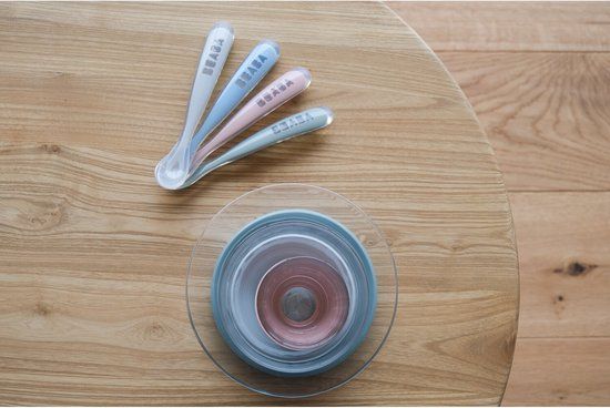 Béaba Set van 4 Siliconenlepels - 4+ maanden - Blauw/Groen/Grijs