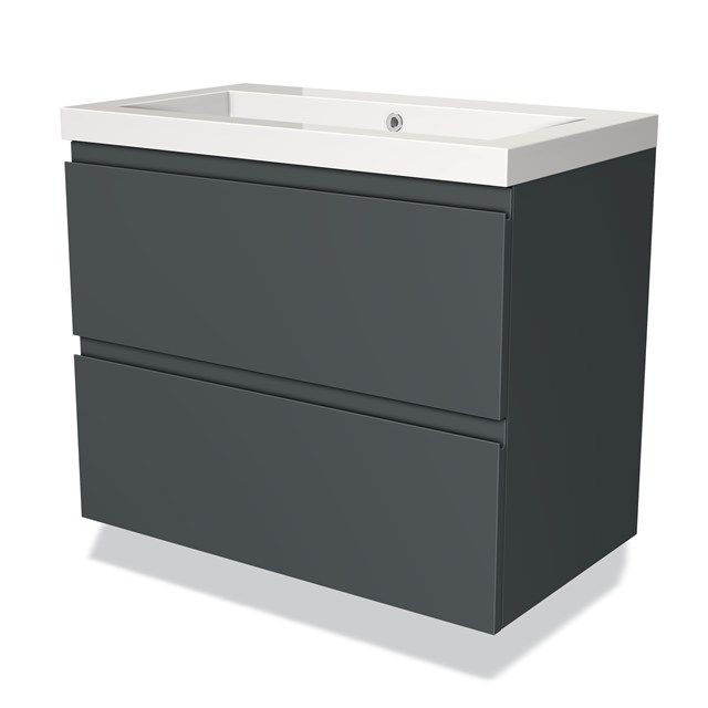 Maxaro Badkamermeubel 80cm Modulo Donkergrijs 2 Lades Greeploos Wastafel Mineraalmarmer