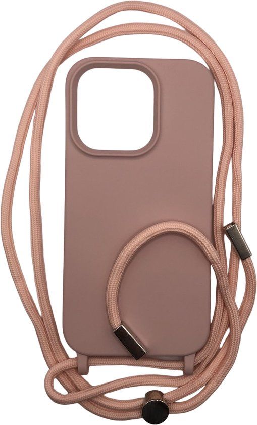 Merkloos Siliconen Backcover met Koord Oudroze voor iPhone 14 / 15