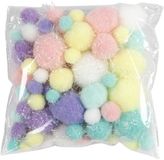 Creativ Company CC Pompons, dia. 15-40 mm, paillettes, env. 75 pc, couleurs pastel, 62 g/ 1 paquet