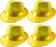 Merkloos / Sans marque Folat Trilby hoed - 4x stuks - neon geel - voor volwassenen - carnaval - verkleden