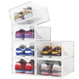 BAKAJI 6 stapelbare schoenendozen met deksels, eenvoudige montage, ruimtebesparend, transparant, opbergdoos, organizer, sneakers, set van 6 stuks, 33,5 x 23 x 14,5 cm