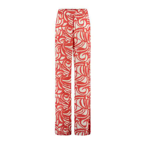 Expresso Expresso straight fit broek met all over print rood/ecru