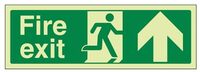 VSafety Glow In The Dark Fire Exit Up Sign - 300mm x 100mm - Self Adhesive Vinyl