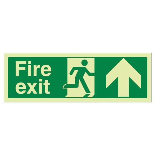 VSafety Glow In The Dark Fire Exit Up Sign - 300mm x 100mm - Self Adhesive Vinyl