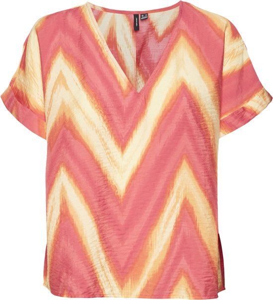 VERO MODA VMJOSIE KUA SS TOP WVN GA Women's Top - Size L - Cayenne/Kua - Print