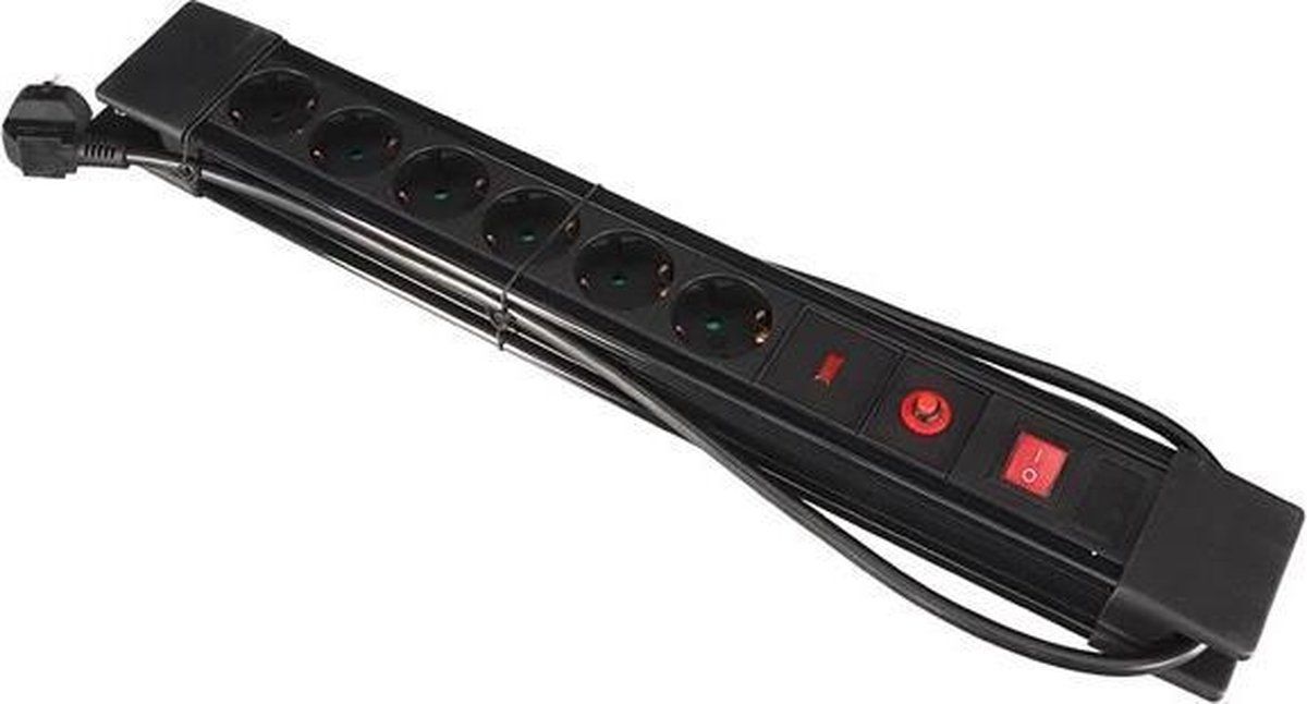 Perel Stekkerdoos Zwart 6 Stopcontacten 3500W
