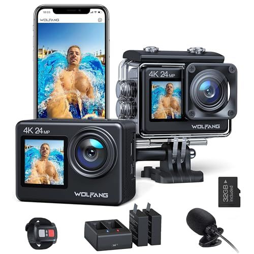 WOLFANG Dual Screen Action Cam GA200 4K 24MP WiFi EIS Anti-Shock Fotocamera 40M Subacquea Videocamera