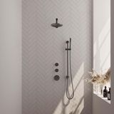 Brauer Gunmetal Carving Thermostatische Regendoucheset Inbouw - Hoofddouche 20 cm - Rechte Wandarm - Handdouche Staaf - Doucheslang - Geintegreerde Glijstang - Gunmetal