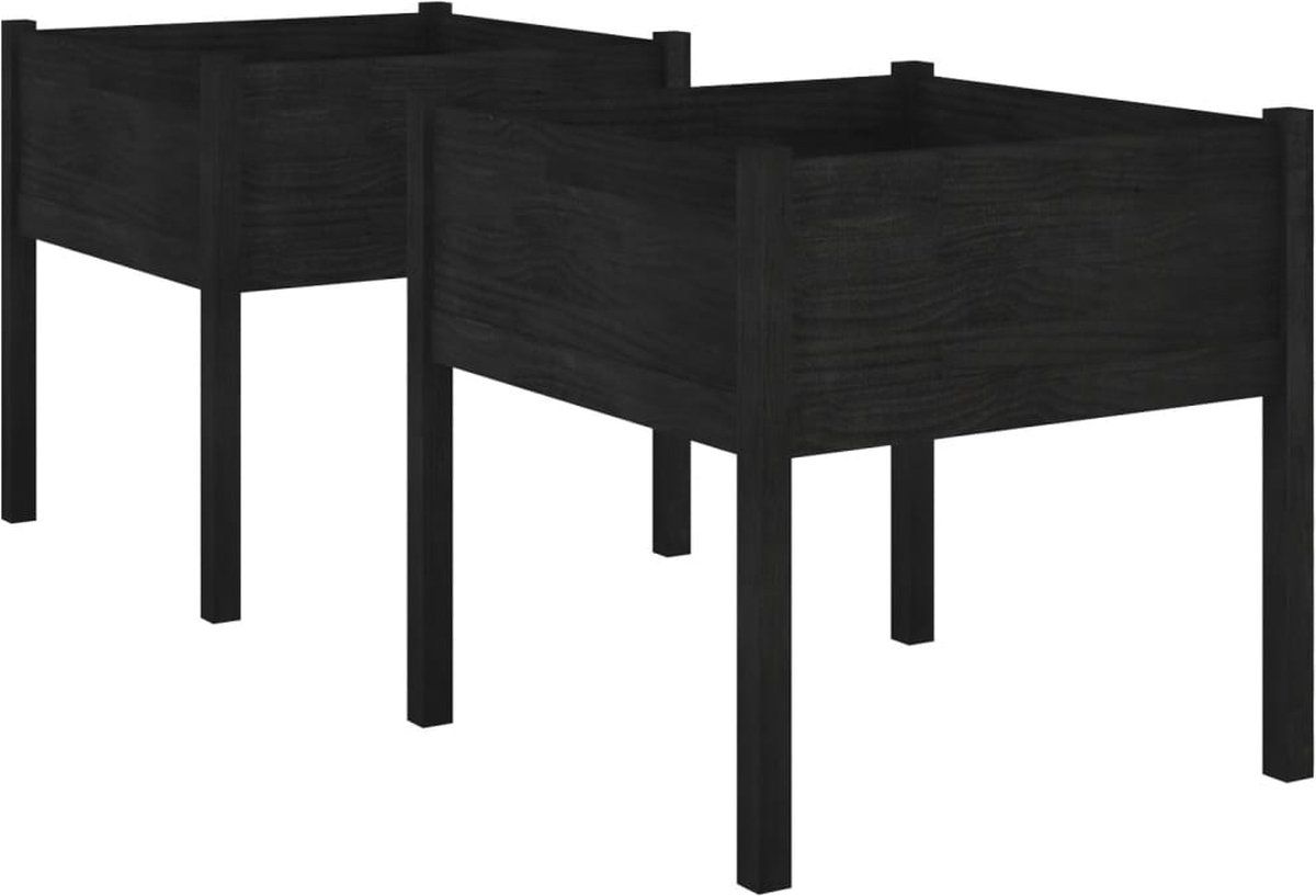 vidaXL Plantenbakken 2 st 70x70x70 cm massief grenenhout zwart