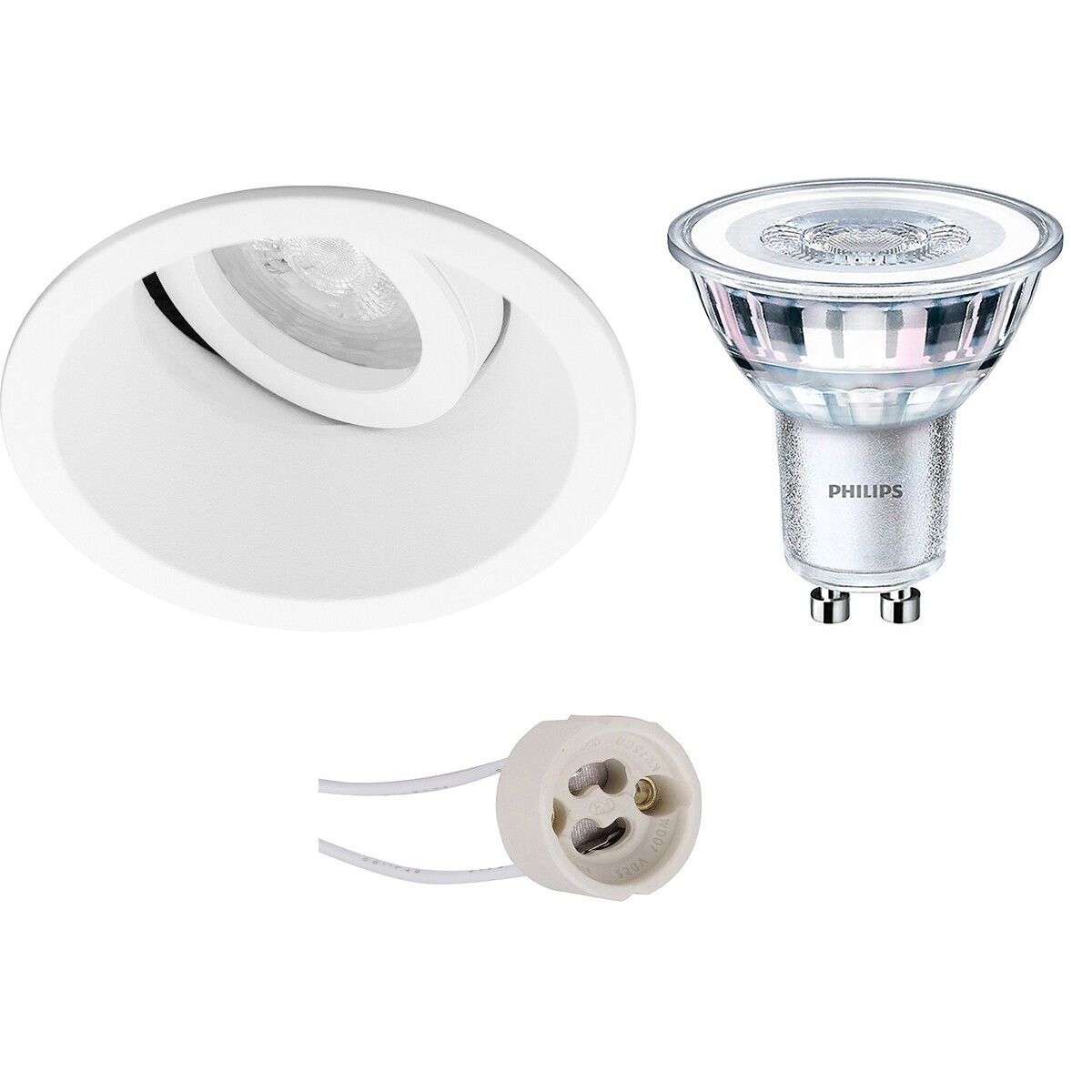 BES LED LED Spot Set - Pragmi Zano Pro - GU10 Fitting - Inbouw Rond - Mat Wit - Kantelbaar - Ø93mm - Philips - CorePro 830 36D - 3.5W - Warm Wit 3000K