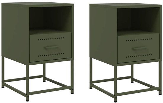 vidaXL Nachtkastjes - Set van 2 - Staal - Olijfgroen