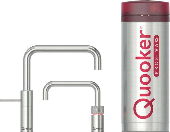 Quooker Nordic square twintap met PRO3 boiler 3-in-1 kraan RVS