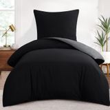 TRANKIELO® - Ensemble de literie 2 pièces 155 x 220 cm – noir et gris – réversible – microfibre douce – fermeture éclair
