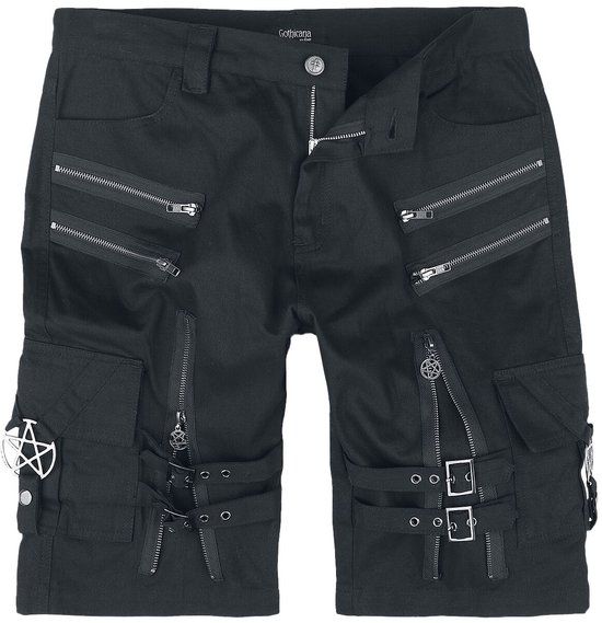 Gothicana Zwarte short met pentagram hanger en gespen - Heren - M