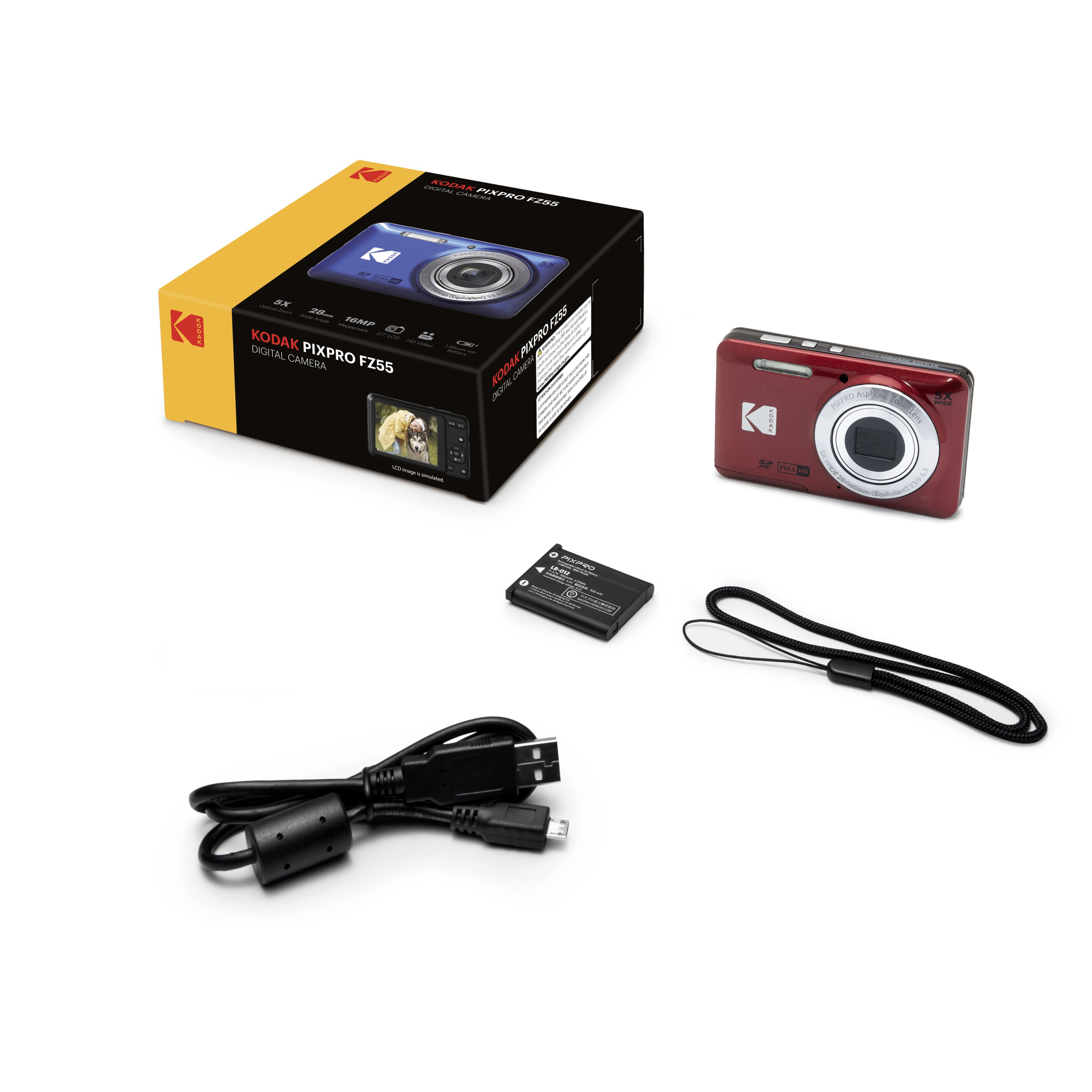 Kodak PIXPRO FZ55 Compact Camera - 16MP, 5x Optical Zoom, Red