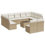 VidaXL 11-delige Tuinset met Kussens Poly Rattan Beige
