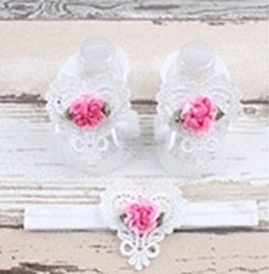 KadoDroom.nl Baby Haarbandje + Voetbandjes Hart - Wit