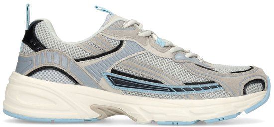 Manfield Heren Grijze Sneakers met Blauwe Mesh Details - Maat 44