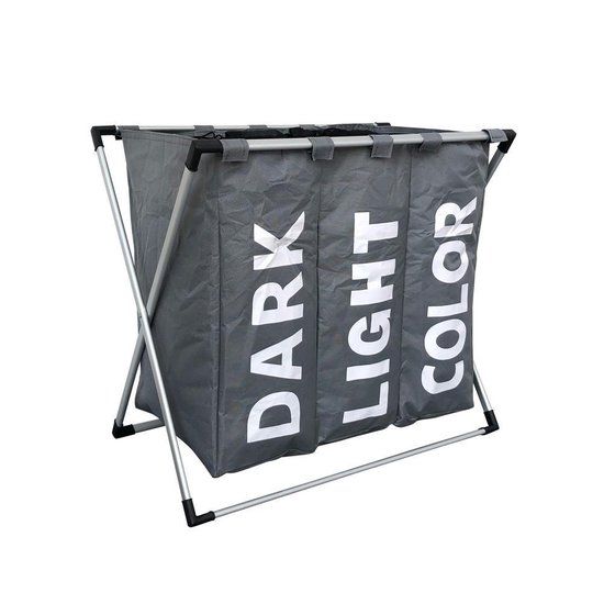 Merkloos Wasmand met 3 vakken - 90 liter - Opvouwbaar - Donkergrijs