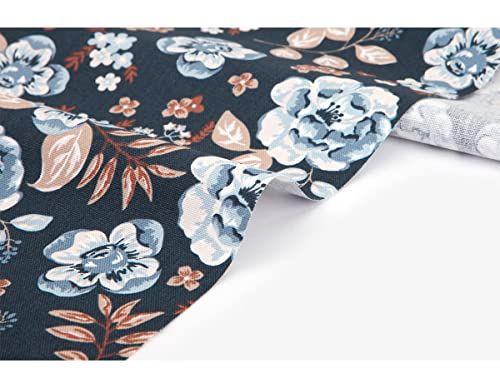 Dailylike Katoenen stoffen, vintage, bloem, blauw, 14 m