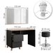 Vicco Kaptafel set met kruk Karen, Antraciet/Artisanaal eiken, 110 cm met spiegel, LED-lichtslinger en kruk