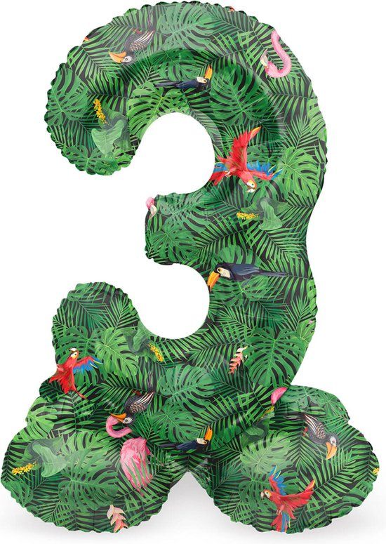Folat Staande Folieballon Cijfer 3 Jungle Vibe - 72 cm