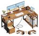 Merkloos Hoekbureau L-vorm 140 x 80 cm Bruin Lades en planken