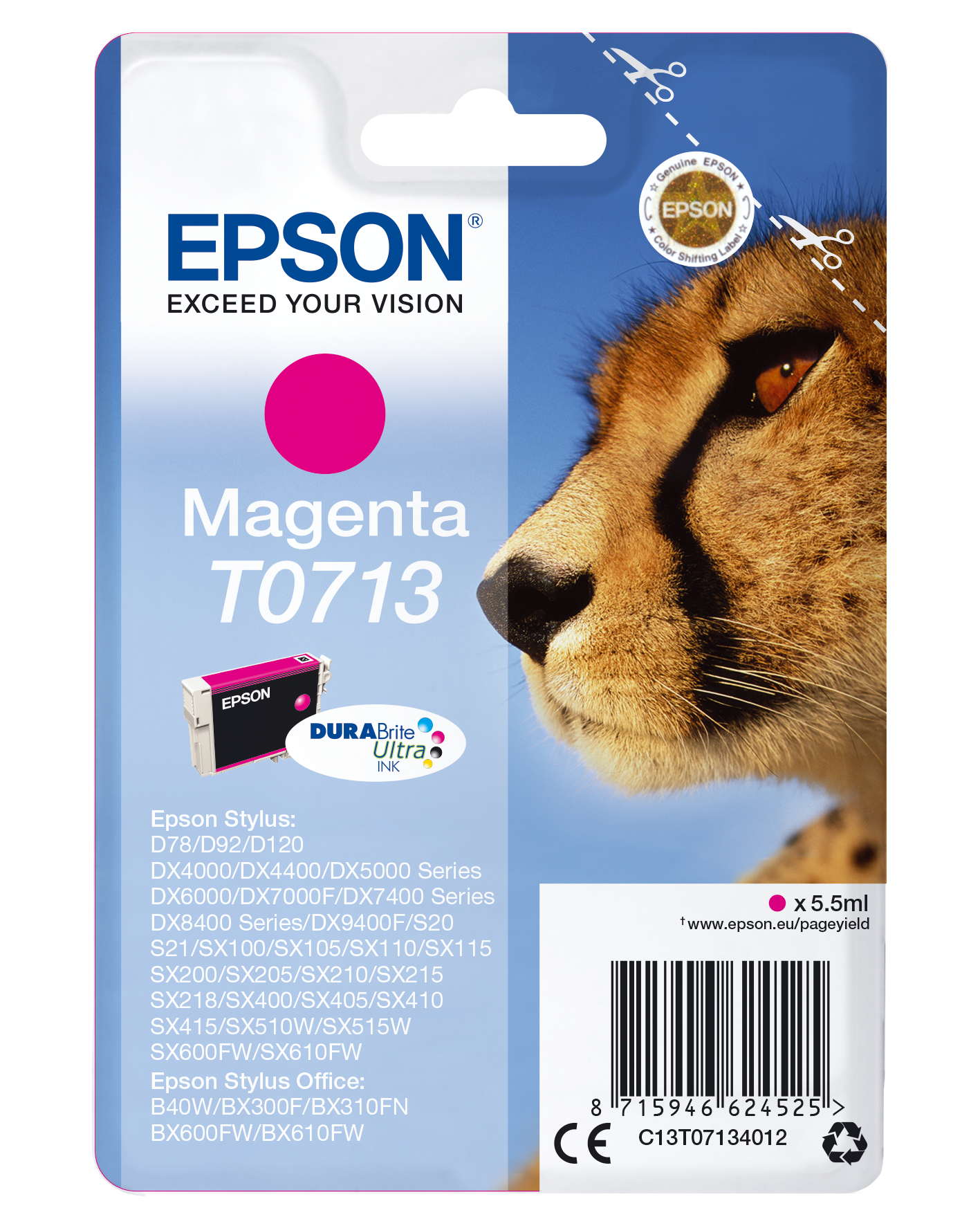 Epson Singlepack Magenta T0713 DURABrite Ultra Ink single pack / magenta