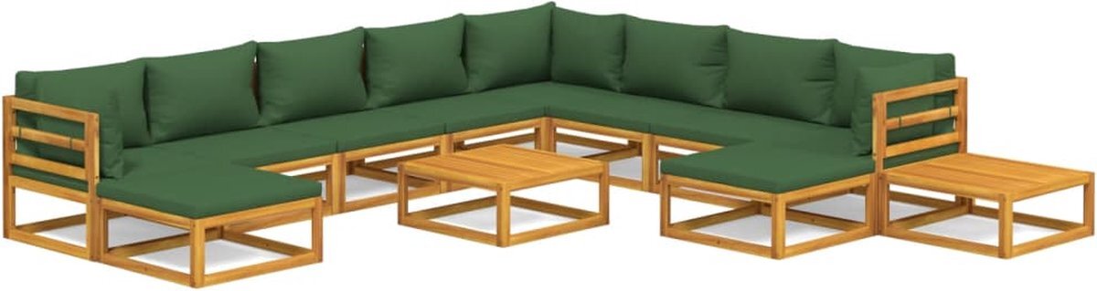 vidaXL 12-delige Loungeset met groene kussens massief hout