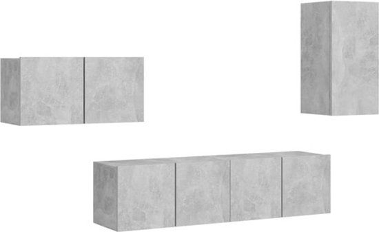 vidaXL 4-delige Tv-meubelset bewerkt hout betongrijs