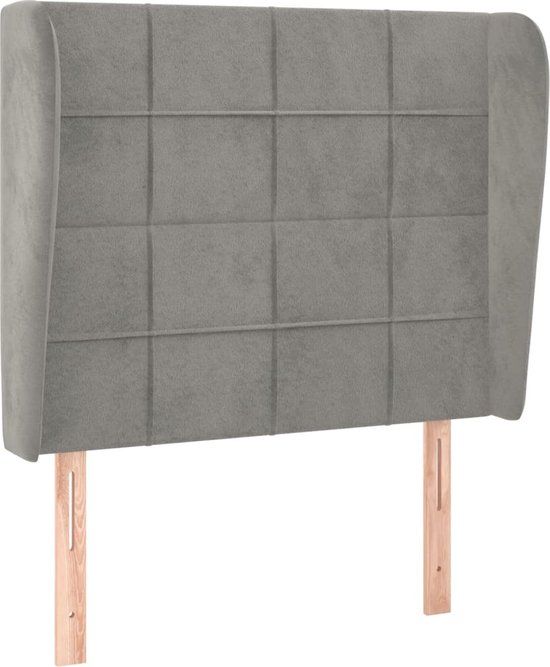 vidaXL Hoofdbord met randen fluweel lichtgrijs 93x23x118/128 cm