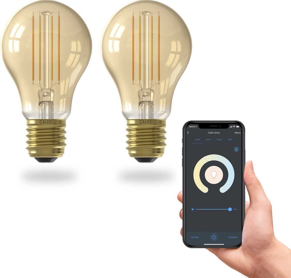 Calex Slimme Lamp - Set van 2 stuks - Wifi LED Filament Verlichting - E27 - Smart Lichtbron Goud - Dimbaar - Warm Wit licht - 7W