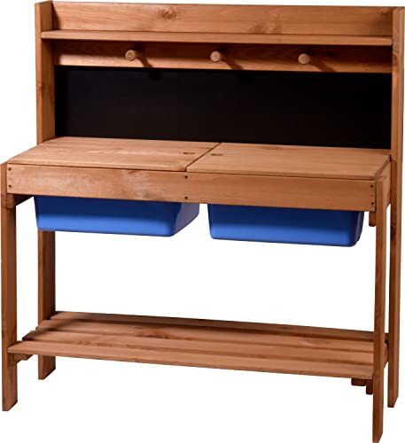 dobar dobar 94368FSCe Kindermodderkeuken, moddertafel van hout, speelkeuken met 2 aparte bakken, outdoor speeltafel met bord, 89 x 34 x 88 cm, bruin