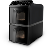 Philips AirFryer Serie 4000 10L VerticalDuo - dubbele mand, RapidAir, gesynchroniseerd koken, 2 maaltijden tegelijk, 45% ruimtebesparing, PFAS-vrije keramische coating, kookramen (NA460/00)