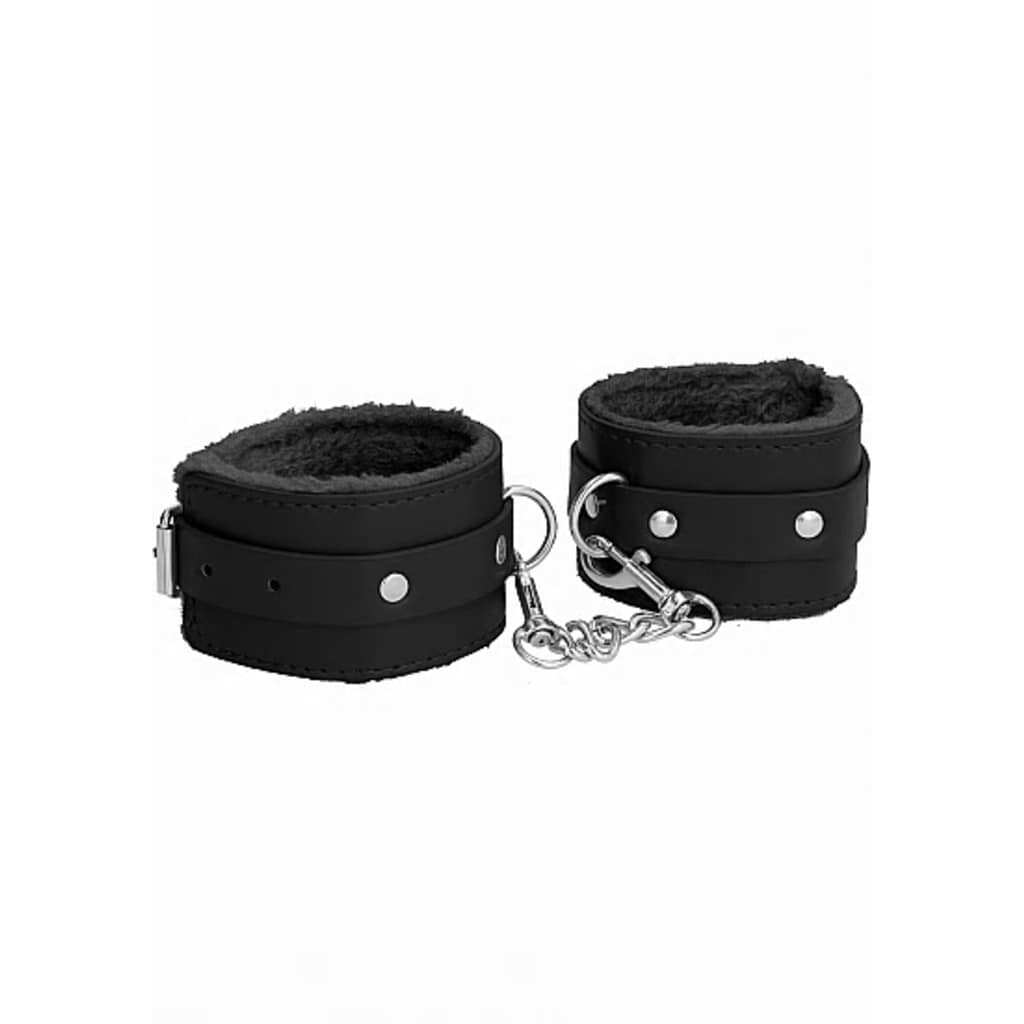 Shots - Ouch! Ouch Plush Leather Hand Cuffs - Black