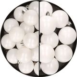 Kaemingk B.V. 28x pièces boules de Noël en plastique blanc 4 et 6 cm