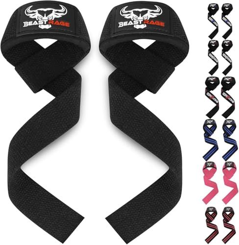 BEAST RAGE Gewichthefbanden, polsbanden, fitness gewatteerde katoenen polssteun, gel voor gevorderden, handgrepen, halters, stang omhulsels, voor zwaar gebruik, sportschool, bodybuilding, riemen