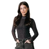 Colourful Rebel Rechtvallende Semi-transparante Top met Panterprint - Donkerbruin
