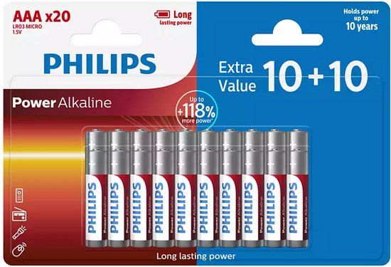 Philips AAA Batterijen - LR03/1.5V - 20 Stuks - Alkaline