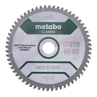 Metabo Metabo zaagblad "multi cut cut - classic", 254x2,6/1,8x30 Z60 FZ/TZ 5°neg /B Aantal:1